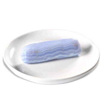 oblong shaped blue lace agate polished stone.