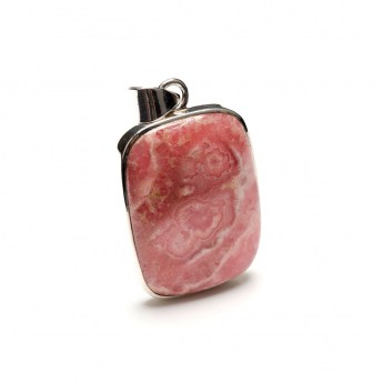 rectangular sterling silver pendant featuring a polished rhodochrosite gemstone